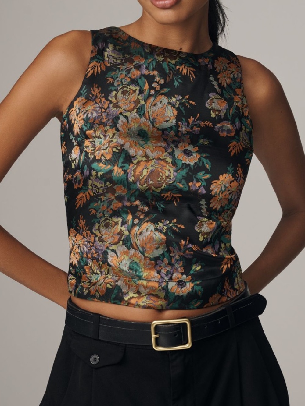 Anthropologie Floral Jacquard Shell Top